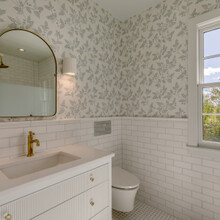 bathroom of an extensive renovation transformed an existing c. 1840 Weston home into a warm, refined Vermont retreat